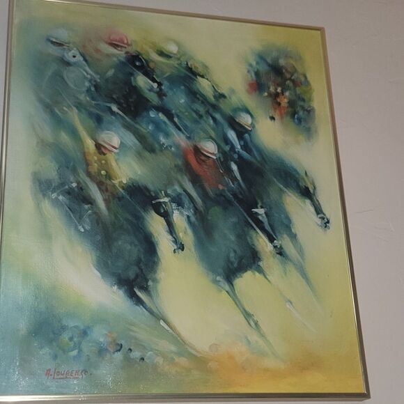 Armand Lourenco Oil Painting on Canvas of Horse Race signed framed - Picture 4 of 16
